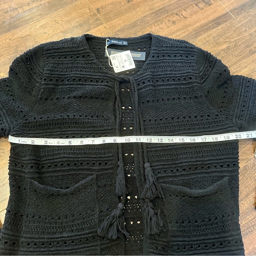 Zara Knit Tassel Crochet Black Cardigan Sz- M - Picture 5 of 7